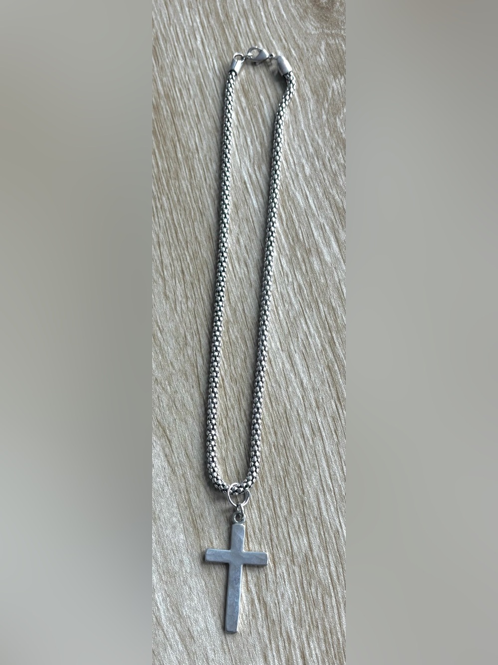 Sterling Silver Cross Pendant Necklace /Serpentine Chain